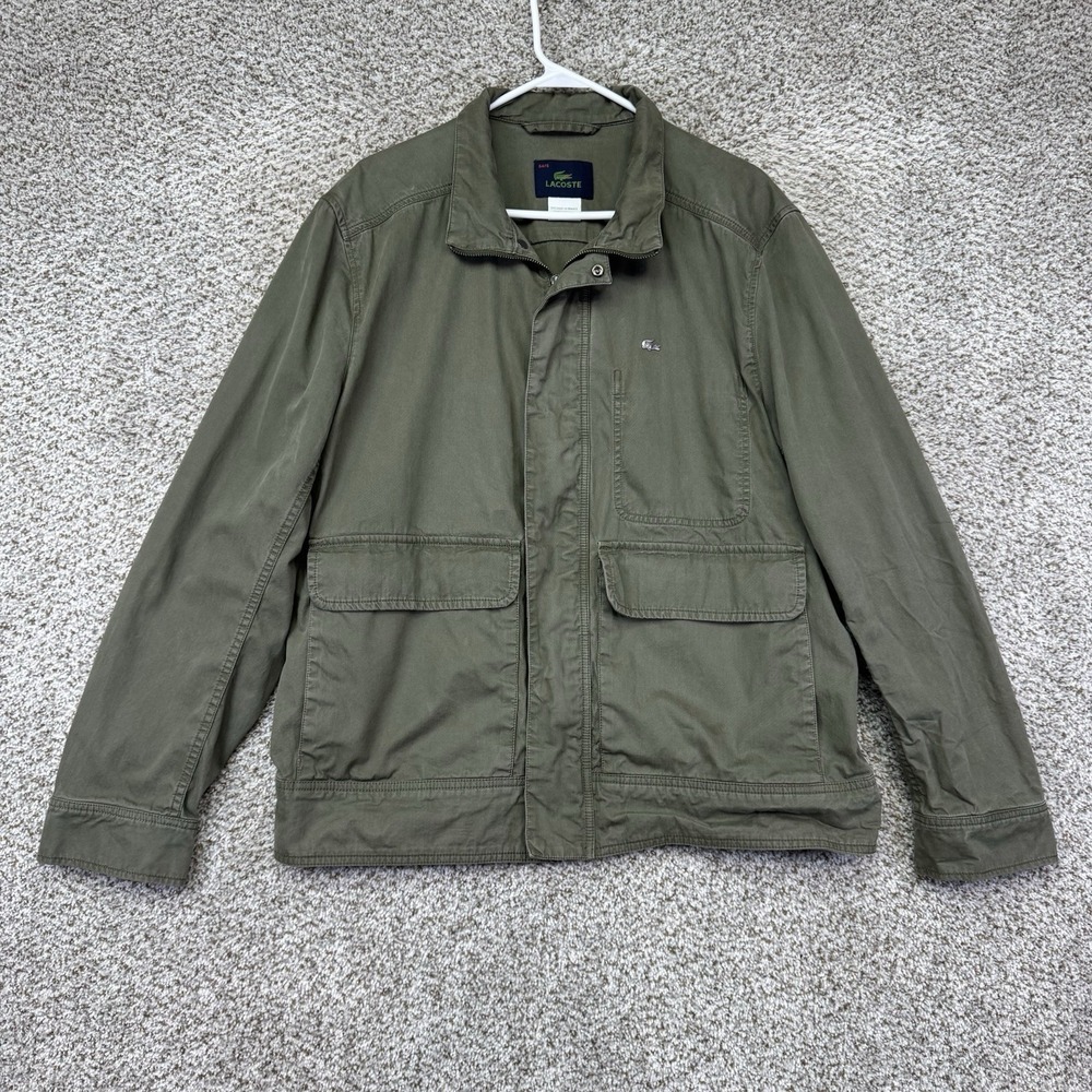 Lacoste Utility jacket Men's 54/6 XL Green Military Style Full Zip Snaps Chore